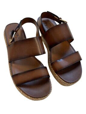 Naturalizer Chunky Sandals Brown Size 8W Buckle Strap Woven Platform